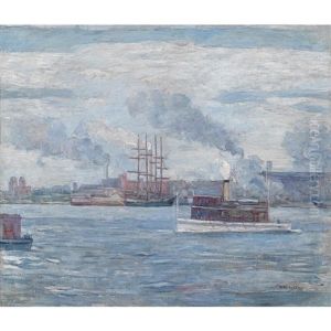 Steam Ships In An Industrial Harbor by Henry McCarter