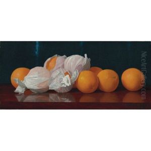 Wrapped Oranges On A Tabletop