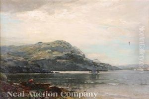 Fisherman In An Inlet With Sailing Boats Offshore