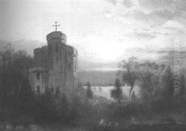 Cathedral By The Lake At Sunset - view 1