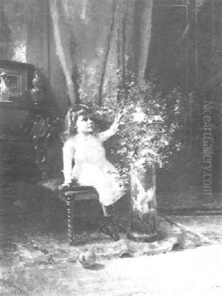 A Young Girl Playing With May Blossom - view 1