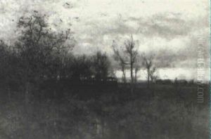 Fall Landscape With Stream And Distant Cabins by George Herbert McCord