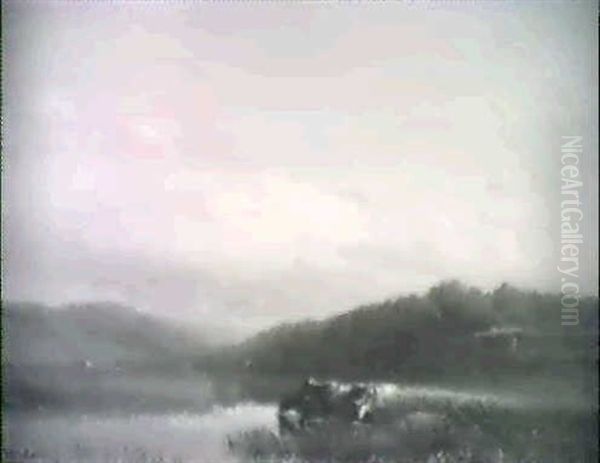 Cows At The Edge Of The Watermeadow, Late Afternoon - view 1