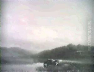 Cows At The Edge Of The Watermeadow, Late Afternoon by George Herbert McCord