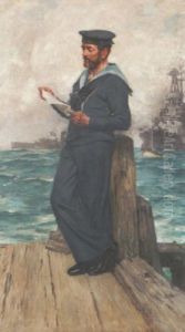 A Sailor From "hms Invincible" Reading On A Quayside