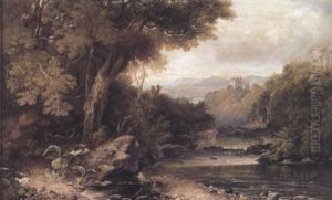 A Wooded River Landscape With Distant Castle by Horatio McCulloch