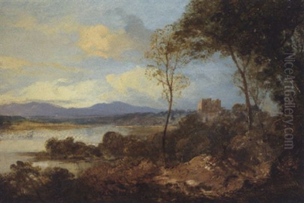 View Of A Loch With A Castle And Hills Beyond - view 1