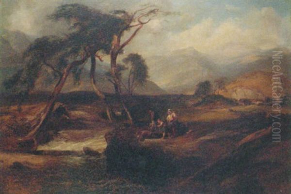 Figures By A River In A Highland Landscape - view 1