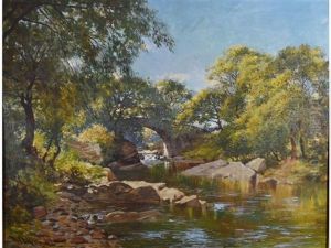 A Stone Bridge Over A River In A Wooded Landscape by John Blake McDonald