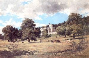 A View Of A Scottish Manor House And A Cowherd With Cattle On The Lawn In The Foreground by John Blake McDonald