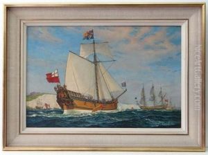 The First British Yacht Mary (with Charles Ii By The Cliffs Of Dover) Which Was Presented To Charles Ii By The City Of Amsterdam Signed To Front, Lower Right And National Society Label Verso, Has James Bourlet Label Verso by William McDowell