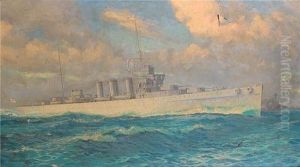 The Cruiser H.m.s. Cumberland At Sea In A Heavy Swell