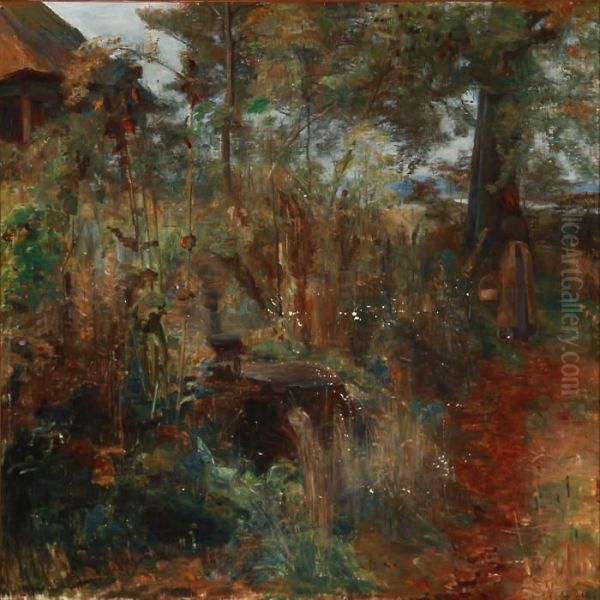 A Woman At A Pond In A Forest - view 1