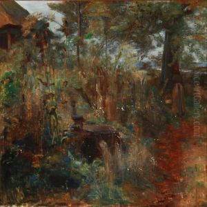 A Woman At A Pond In A Forest by Aage Bertelsen