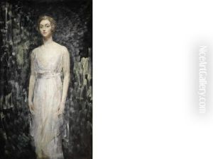 Portrait Of A Lady, Full Length, In A White Gown