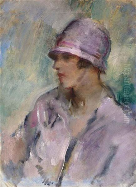 Portrait Of A Lady, Bust Length, In A Pink Hat And Coat - view 1