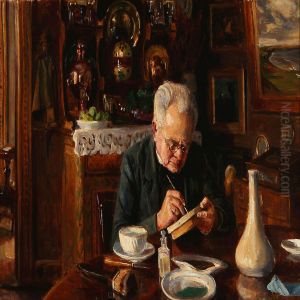 Interior With The Artist's Fathe by Aage Bertelsen