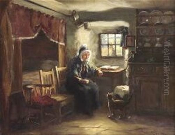 Interior Scene With Old Woman And Cat - view 1