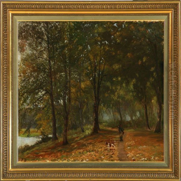 Hunter Walking In Herlufsholm Forest - view 1