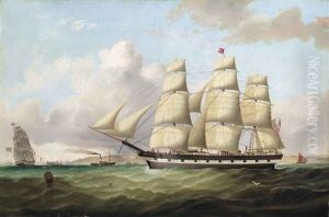 The Emigrant Ship Carnatic Of Boston, In Two Positions, Off The Perch Rock Fort At The Entrance To The Harbour Of Liverpool by Duncan Mcfarlane