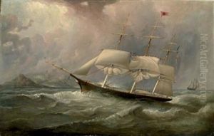 The Black Ball Line Clipper Ship "ocean Chief" Reducing Sail On Her Australian Run by Duncan Mcfarlane