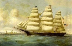 American Clipper Ship "daring" Off The White Cliffs Of Dover by Duncan Mcfarlane