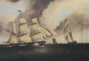 The Three-masted Barque "charles" In Two Positions Off The North Foreland, Signalling For A Pilot by Duncan Mcfarlane