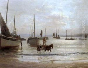 Shore Scene With Moored Boats And A Horse-drawn Cart Shore Scene With Moored Boats And A Horse-drawn Cart