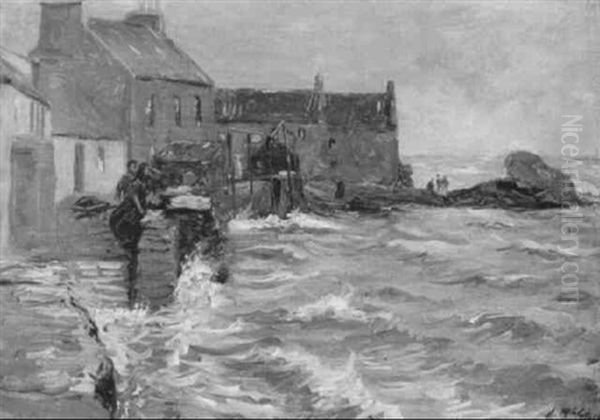 High Tide - The Harbor Wall, Pittenween - view 1