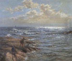 Girls Playing On The Rocks by John Mcghie