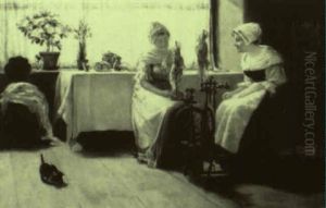 Interior Scene With Women Spinning by Eloise Polk Mcgill