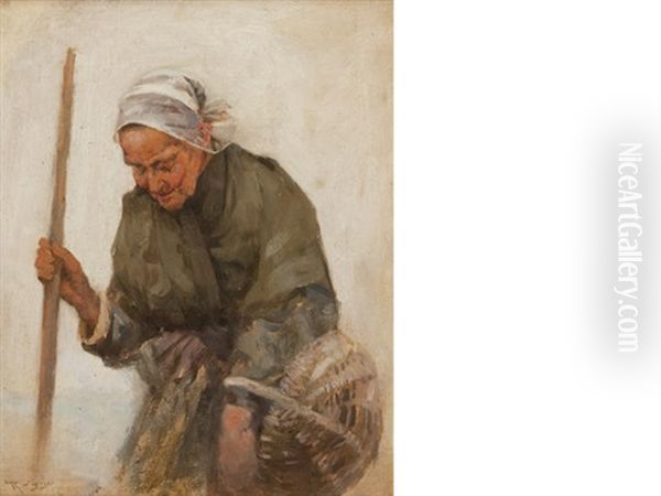 Old Woman With Basket - view 1
