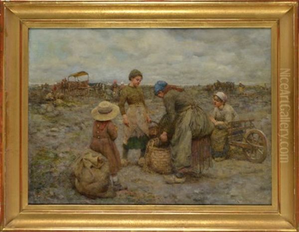 Mussel Gatherers On A French Beach - view 1