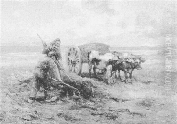 Ox Cart And Peasants On A Beach - view 1