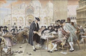 Der Kunstler Guardi Bietet Auf Dem Markusplatz Seine Gemalde Zum Kauf An by C. Berth