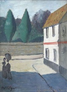 Figures With Umbrella, London by Raymond McIntyre