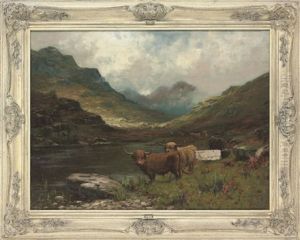 Highland Cows Beside A Loch by Thomas Hope Mckay