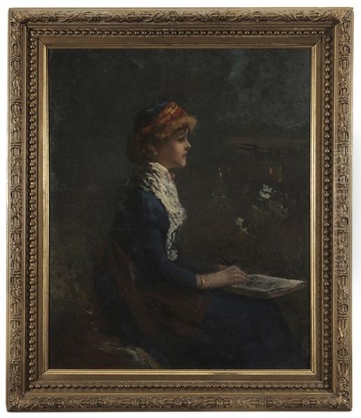 Woman Painting In A Landscape - view 1