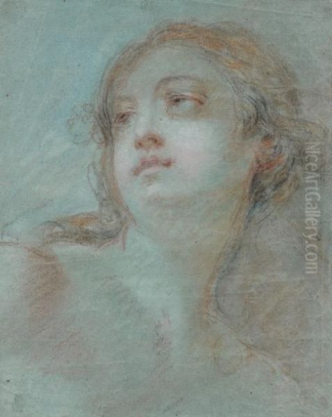 Etude De Tete D'une Jeune Fille Aux Yeux Leves - view 1