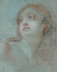 Etude De Tete D'une Jeune Fille Aux Yeux Leves by Jean Simon Berthelemy