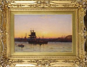 Sunset Over The Tyne With A Paddle Tug And Other Ships In The Foreground