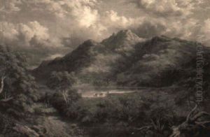 A Highland Landscape With Two Figures On A Path by McNeil Robert McLeay