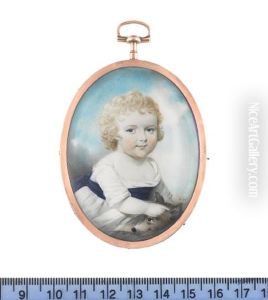 The Reverend J.h.p. Blackburne As A Child, Wearing White Dress And Blue Sash, Stroking A Small Dog