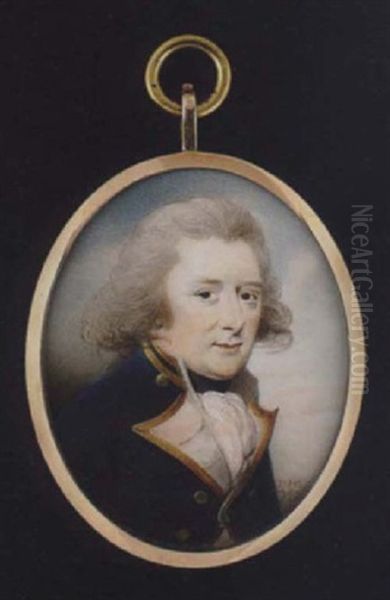 Portrait Of A Naval Officer Wearing Blue Coat With Gold Trimmed White Facings And Gold Buttons, Black Stock And White Cravat - view 1