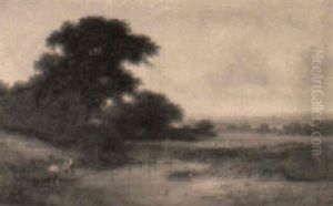 Boys Fishing With Nets In A River Landscape Boys Fishing With Nets In A River Landscape