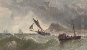 Fishing Craft In A Swell Off The Coast by James Meadows Snr
