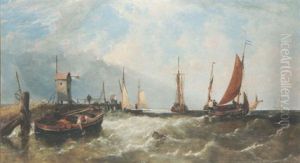 A Fishing Fleet Off A Dutch Headland by James Meadows Snr