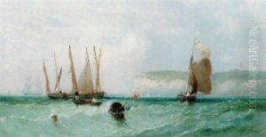 Herring Boats Off Flamborough Head by James Meadows Snr