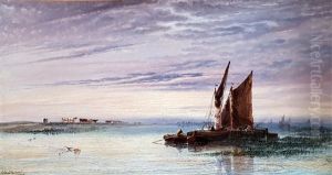 Jetty With Figures And Fishing Smack Preparing For A Storm