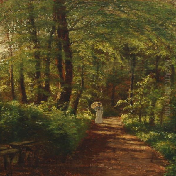 Forest Scenery With Woman Strolling - view 1